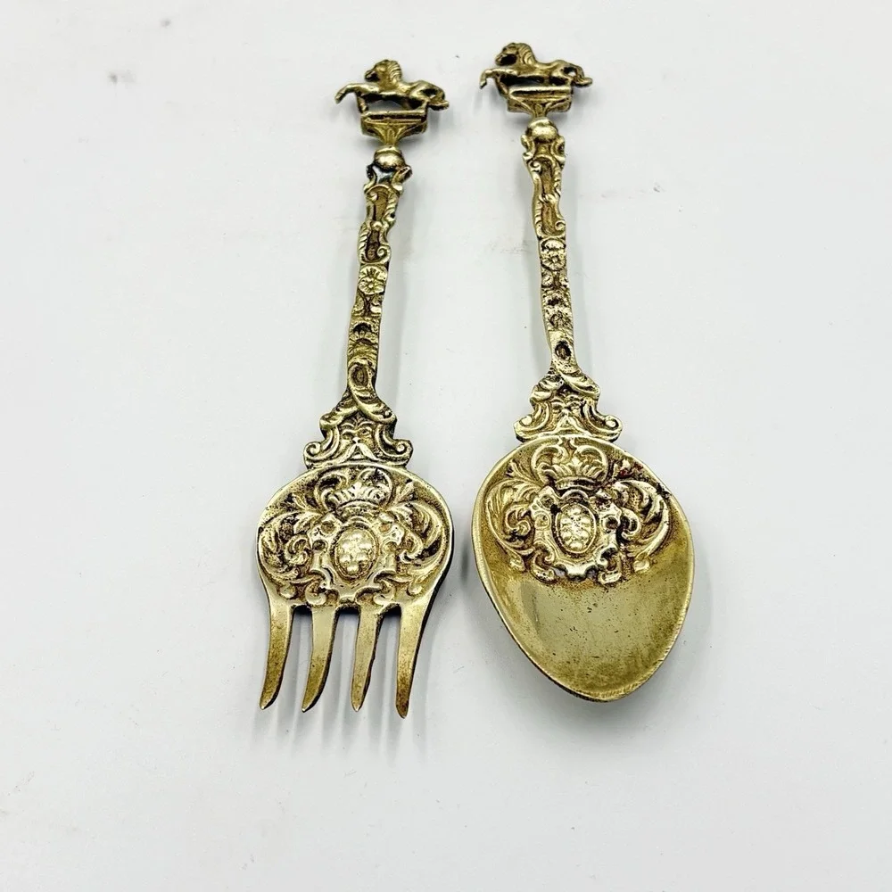 Vintage Montagnani Italy Ornate Brass Serving Spoon & Fork 7.5
